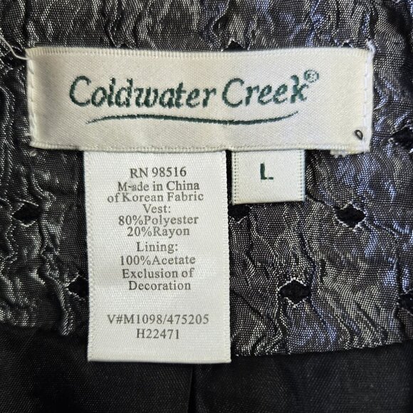 Coldwater Creek Black Gray Diamond Dot Crinkle Velvet Trim Vest Whimsical - Picture 8 of 8